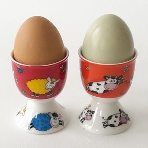 Set 2 William & Maxwell Whimsical Egg Cups Cows Ships Bees Flowers
